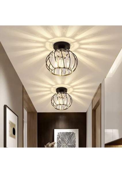 Şık Siyah Metal Kristal Taşlı Salon ve Oturma Odası Plafonyer Avize