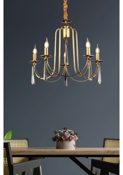 Modern Sarkıt Avize, 5'li, Eskitme Bronz, Metal, Şık ve Şıklık Katacak Tasarım