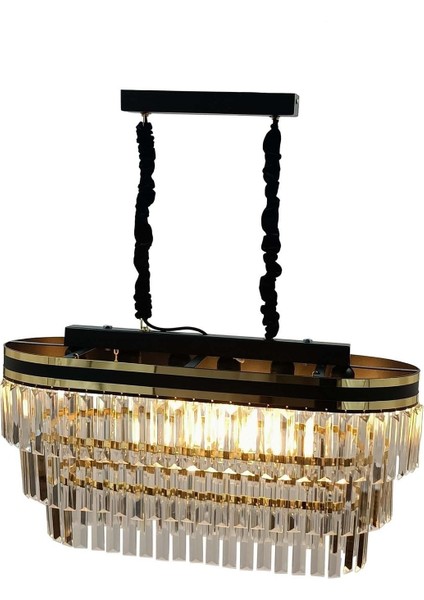 Avizade Şeritli 70 x 30 cm Lik Kristal Taşlı Lüks Avize
