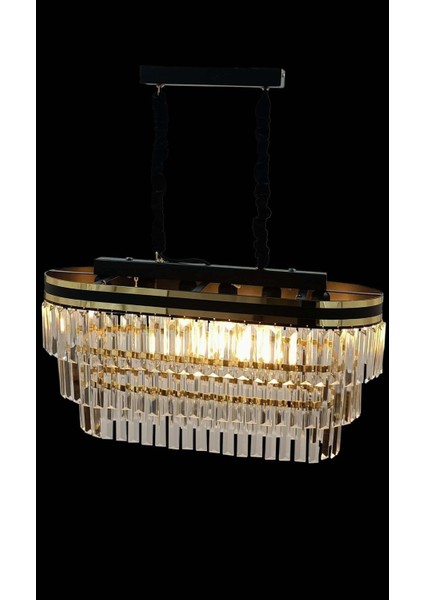 Avizade Şeritli 70 x 30 cm Lik Kristal Taşlı Lüks Avize