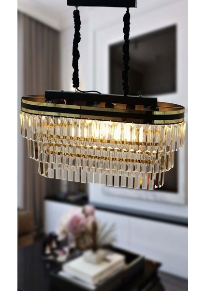 Avizade Şeritli 70 x 30 cm Lik Kristal Taşlı Lüks Avize