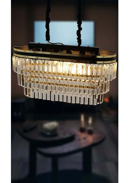 Avizade Şeritli 70 x 30 cm Lik Kristal Taşlı Lüks Avize