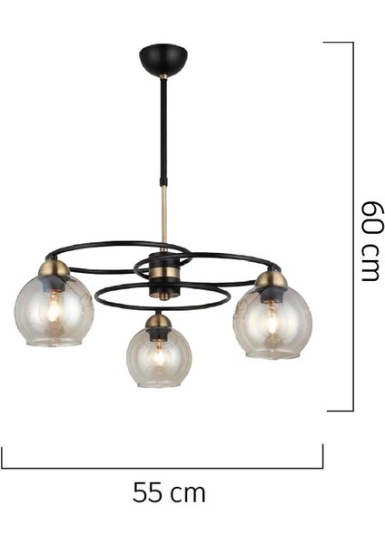 Püren 3lü Siyah Modern Genç Odası Mutfak Retro Salon Avize