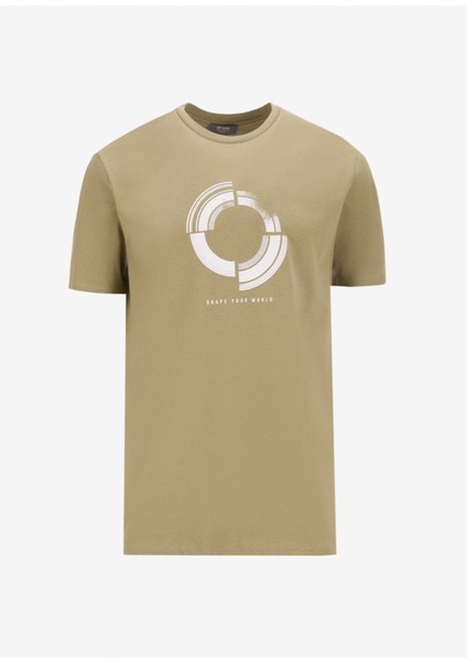Bisiklet Yaka Baskılı Haki Erkek T-Shirt PBF5SM-TST9547