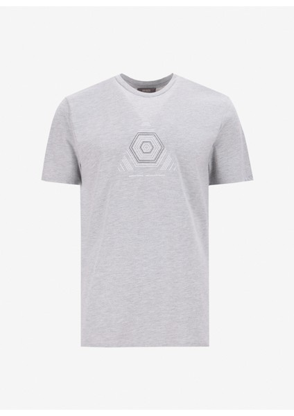 Bisiklet Yaka Baskılı Gri Melanj Erkek T-Shirt PBF5SM-TST 9546