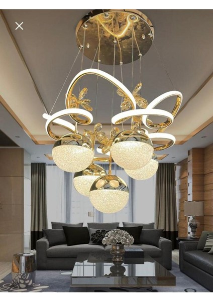Modern Lotus 3 Renk Salon Model Gold Lüks Sarkıt Avize