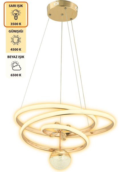 Lorenz Kumandalı 3 Renk Işık Özellikli Modern Gold Kaplama Sarkıt LED Avize Salon Avize