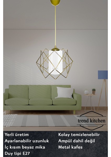 Şık Beyaz Metal Camlı Sarkıt Avize, Salon, Mutfak, Banyo ve Yatak Odası İçin