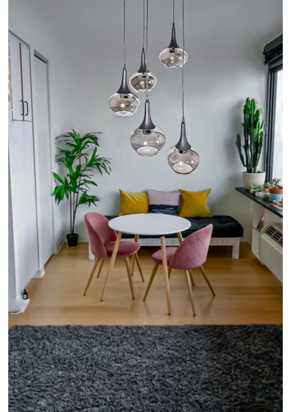 Modern 5'li metal sarkıt avize, 3 ampüllü, 30x60 cm, iç mekan dekorasyonu