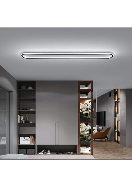 Antrasit Oval 120 x 16 cm Kumandalı,dimli 3 Işık Rengi, LED Tavan Lambası, Avize, Modern Aydınlatma