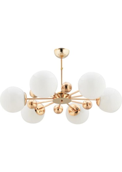 Nairobi 6'lı Gold Kasa Beyaz Glop Camlı Modern Avize, Metal, 6 Ampüllü, Şık ve Şık Tasarım