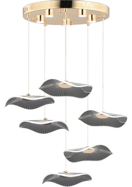 Jolie 6'lı Yuvarlak 3 Renkli 61 Watt Gold Kristal Ledli Modern Oturma Odası Salon Sarkıt Avize