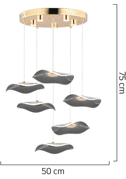 Jolie 6'lı Yuvarlak 3 Renkli 61 Watt Gold Kristal Ledli Modern Oturma Odası Salon Sarkıt Avize