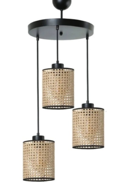Hazeran Hasır Rattan Sarkıt 3 Lü Salon Mutfak Modern Avize