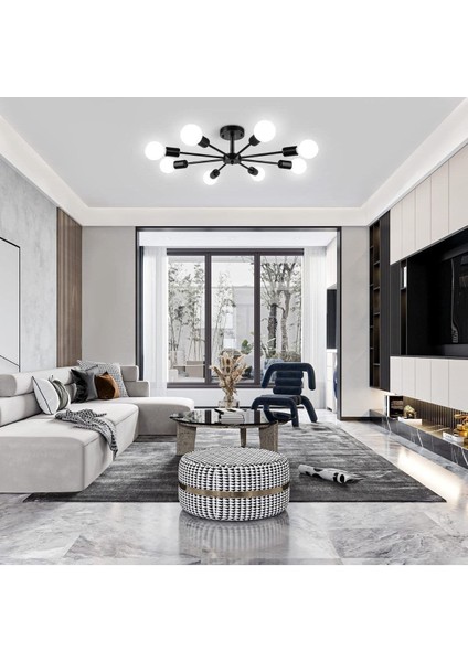 Modern Siyah 8’li Metal Avize, Salon, Mutfak ve Yatak Odası İçin Şık Tasarım