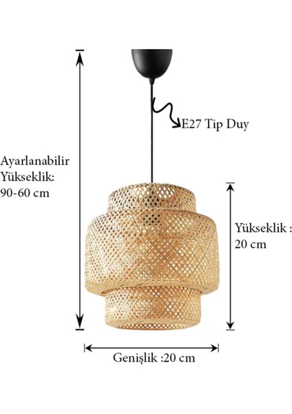 Rattan 20 cm Avize Bambu,iskandinav,bohem,modern Aydınlatma