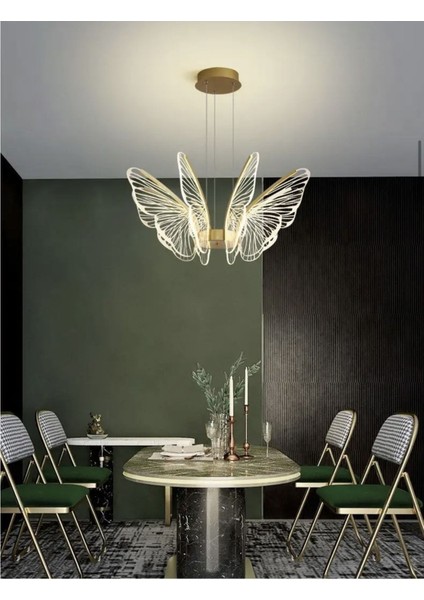 Exclusive Collection Luxury Modern Kelebek Sarkıt LED Avize Gold Sarı Kademeli 3 Renk