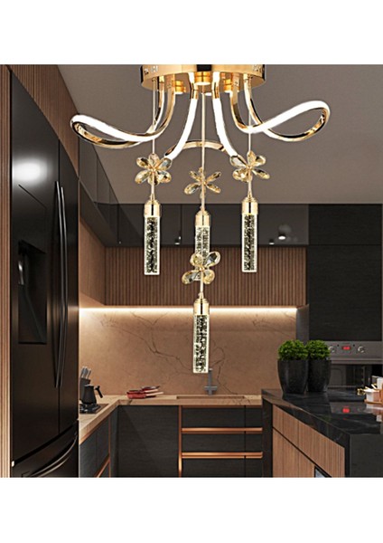 Luxury Modern Kristal Taşlı Sarkıt Kelebek Taşlı LED Avize Gold Sarı