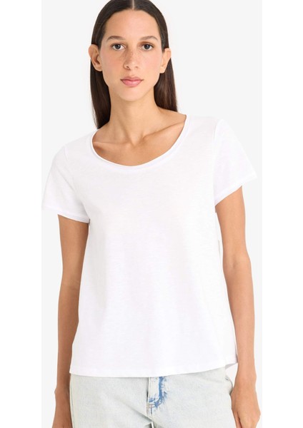 Regular Fit Yuvarlak Yaka Basic Düz Kısa Kollu Beyaz Tişört K1508AZ25SM