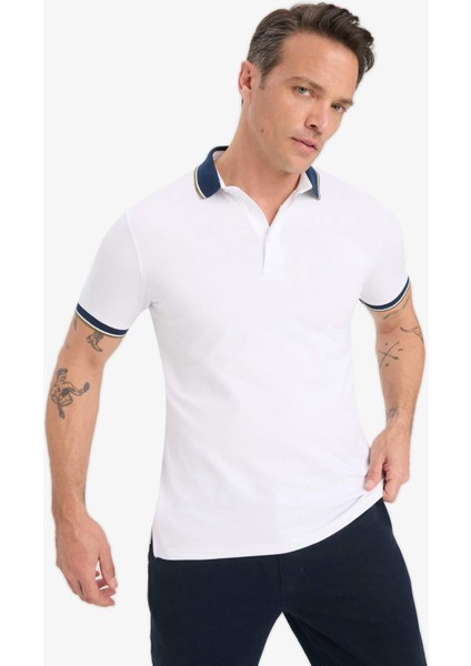 Slim Fit Dar Kesim Polo Yaka Basic Düz Kısa Kollu Tişört F4674AX25SM modelleri