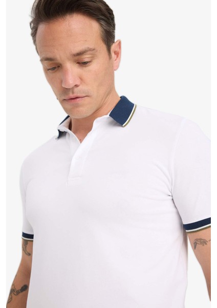 Slim Fit Dar Kesim Polo Yaka Basic Düz Kısa Kollu Tişört F4674AX25SM fırsatları