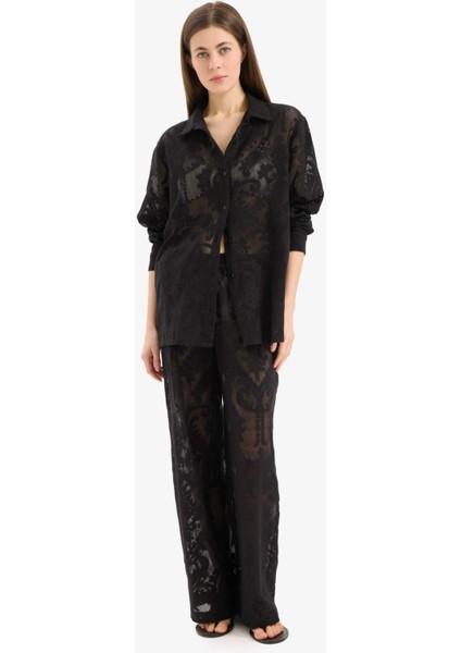 Dantelli Esnek Belli Beyaz Plaj Pantolonu-Fall in Love D9767AX25SM
