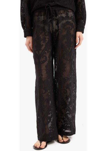 Dantelli Esnek Belli Beyaz Plaj Pantolonu-Fall in Love D9767AX25SM