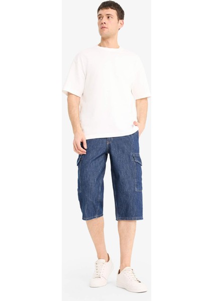 %100 Pamuk Hafif Kumaş Regular Fit Jean Uzun Bermuda Şort F4222AX25SM