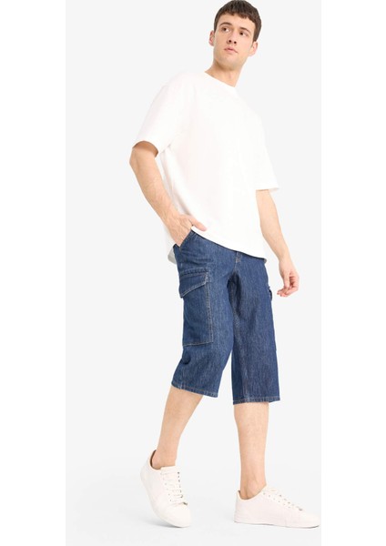 %100 Pamuk Hafif Kumaş Regular Fit Jean Uzun Bermuda Şort F4222AX25SM
