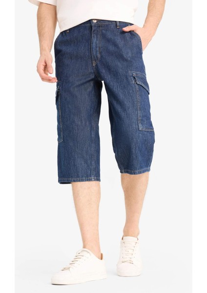 %100 Pamuk Hafif Kumaş Regular Fit Jean Uzun Bermuda Şort F4222AX25SM