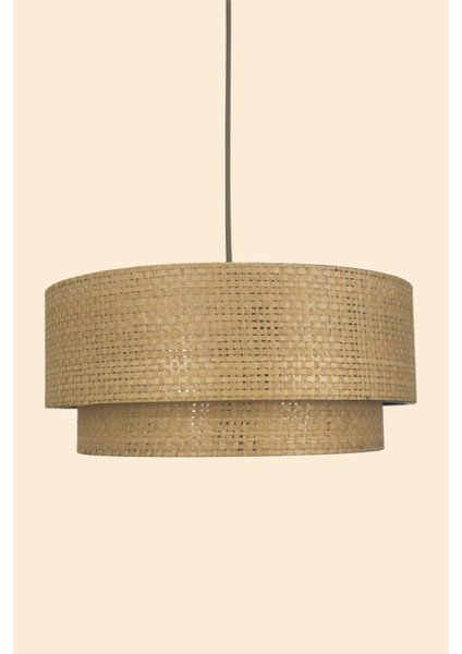 Modern Doğal Hazeran Rattan 2 Katlı Hasır Avize