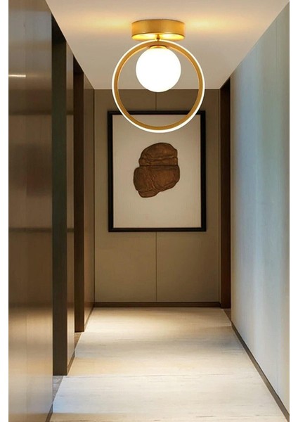 Holly Modern Tasarım Eskitme Renk Beyaz Camlı Salon Mutfak Hol Beyaz LED Tekli Avize
