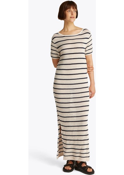 Yuvarlak Yaka Beyaz Midi Kadın Elbise WW0WW444890FB