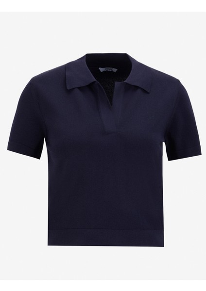 Polo Yaka Normal Nakışlı Lacivert Kazak Kadın M5SL-KZK1909