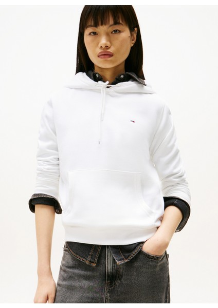 Kapüşon Yaka Beyaz Kadın Sweatshırt DW0DW19958YBR