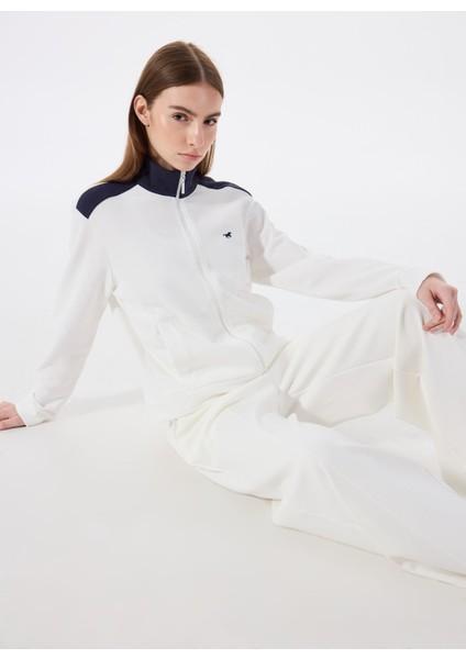 Fermuarlı Yaka Nakışlı Beyaz Kadın Sweatshırt M5SL-SWT1643 fiyatları