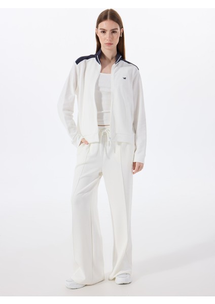 Fermuarlı Yaka Nakışlı Beyaz Kadın Sweatshırt M5SL-SWT1643 modelleri