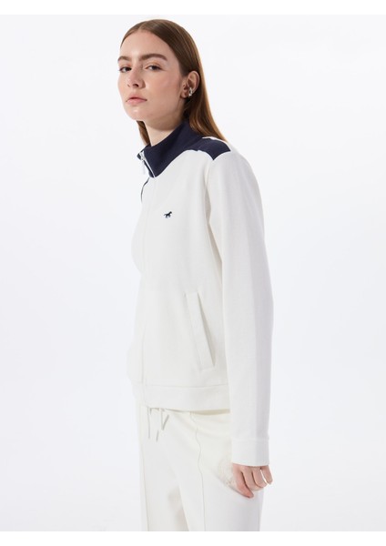 Fermuarlı Yaka Nakışlı Beyaz Kadın Sweatshırt M5SL-SWT1643 indirimleri