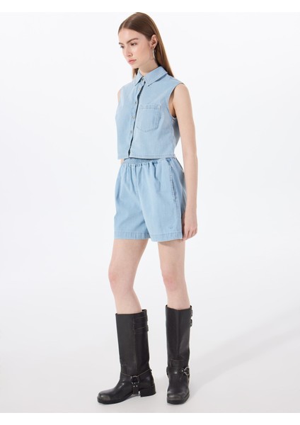 Normal Gömlek Yaka Yıkamalı Mavi Kadın Denim Gömlek M5SL-GML1293 modelleri