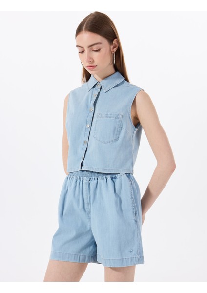 Normal Gömlek Yaka Yıkamalı Mavi Kadın Denim Gömlek M5SL-GML1293 fırsatları