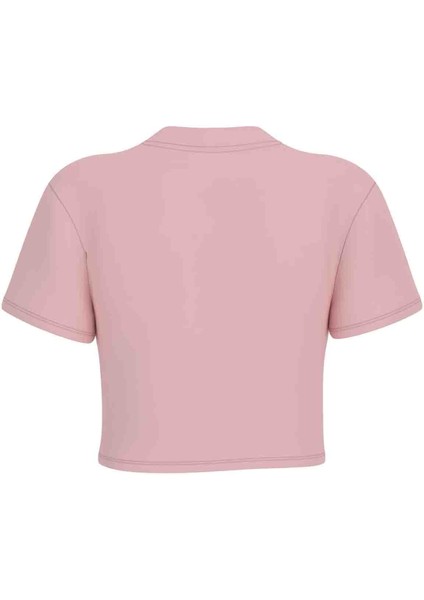 V4YI20KCDH1G66B Colette Crop Tee Pembe Yuvarlak Yaka Box Fit Desenli Kadın T-Shirt