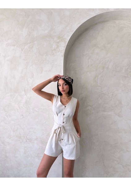 Kuşaklı Şortlu Tulum