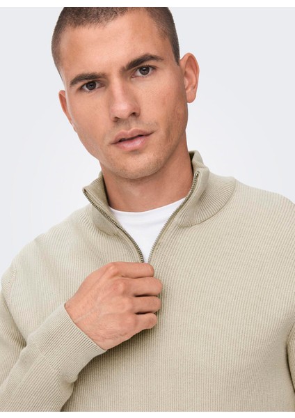 Normal Düz Ekru Erkek Kazak Onsphıl Reg 12 Struc Half Zıp Knıt fırsatları