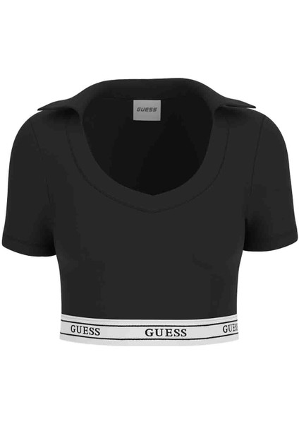 V5GP07KCSA2JBLK New Alıne Top Tee Siyah Polo Yaka Standart Desenli Kadın T-Shirt