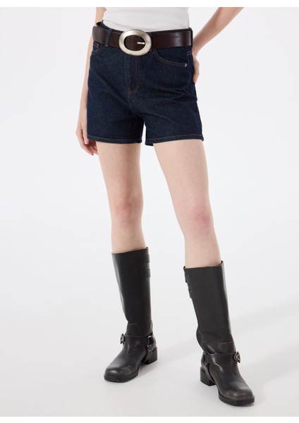 Standart Bel Normal Lacivert Kadın Denim Şort M5SL-SRT1108