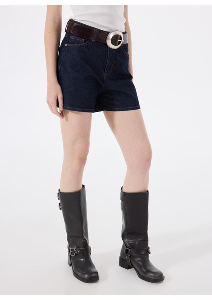 Standart Bel Normal Lacivert Kadın Denim Şort M5SL-SRT1108