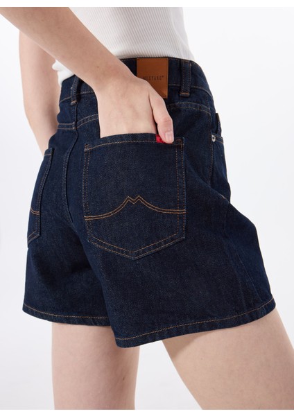 Standart Bel Normal Lacivert Kadın Denim Şort M5SL-SRT1108
