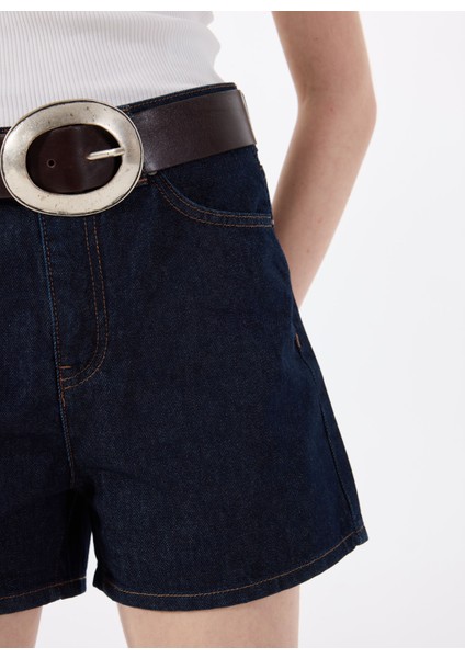 Standart Bel Normal Lacivert Kadın Denim Şort M5SL-SRT1108