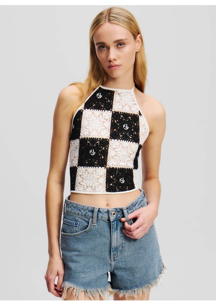 Karl Lagerfeld Jeans Bebe Yaka Kareli Siyah - Beyaz Kadın Bluz A2W18003 fiyatları