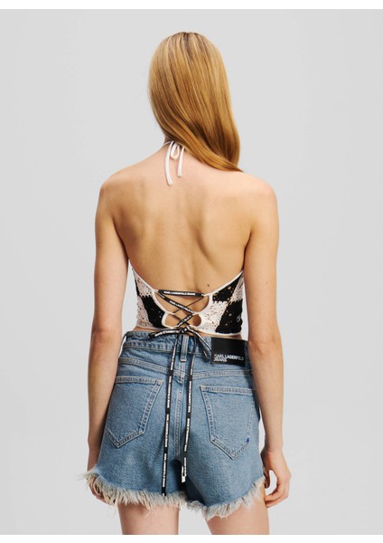 Karl Lagerfeld Jeans Bebe Yaka Kareli Siyah - Beyaz Kadın Bluz A2W18003 fırsatları